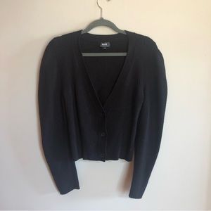 MAEVE - Cropped Button Cardigan w/ Slight Shoulder Puff Large Black